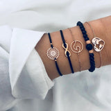 Silver Color Alloy 4pcs Unisex Charm Bracelets Hollow Round Map Chic Bead Handmade Shell Jewelry