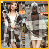 RUNMEIFA Women Winter Bohemian Hooded Coat Cape Wrap Poncho Shawl Scarf Cotton and Acrylic Tribal Fringe New Hoodie