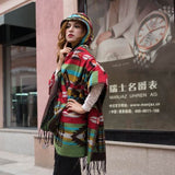 RUNMEIFA Women Winter Bohemian Hooded Coat Cape Wrap Poncho Shawl Scarf Cotton and Acrylic Tribal Fringe New Hoodie