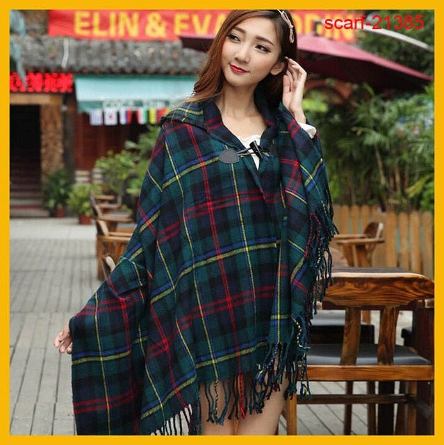 RUNMEIFA Women Winter Bohemian Hooded Coat Cape Wrap Poncho Shawl Scarf Cotton and Acrylic Tribal Fringe New Hoodie