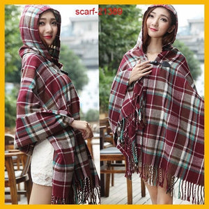 RUNMEIFA Women Winter Bohemian Hooded Coat Cape Wrap Poncho Shawl Scarf Cotton and Acrylic Tribal Fringe New Hoodie