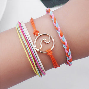 LWMMD Pure Life Hippie Boho Beach Surf Bracelets Handmade wave charms Friendship bracelet wax string Adjustable Bracelets&Bangle