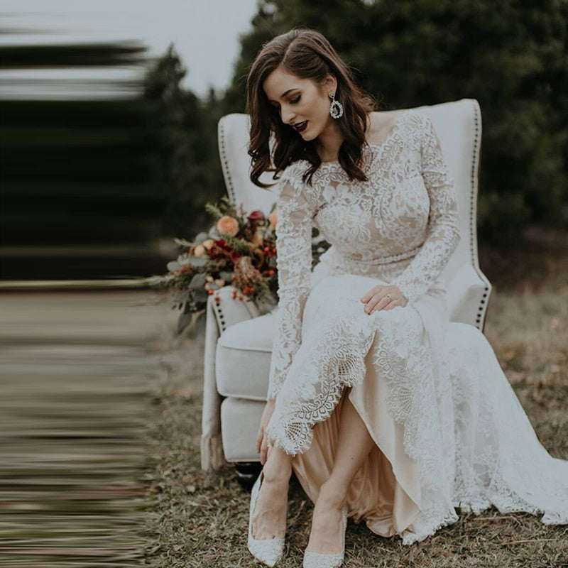 Robe De Mariage Wedding Dresses Boho 2019 Long Sleeves Lace Chic Bohemian Wedding Dress Bridal Gowns