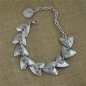 MISANANRYNE 1pc Gypsy Bohemian Antique Silver Color Carved Flower Triangle Coin Bracelet Turkish Ethnic Tribal