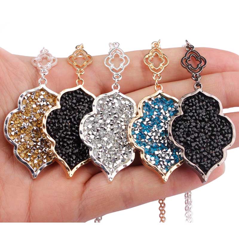 ZWPON 2019 Pave Mixture Crystal Morocco Pendant Long Necklace for Women Fashion Statement Sweater Necklace Jewelry Wholesale