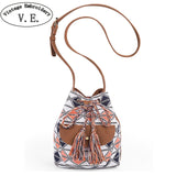 NEW Drawstring Bucket Bag Canvas Boho Stripe Shoulder Bags