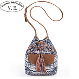 NEW Drawstring Bucket Bag Canvas Boho Stripe Shoulder Bags