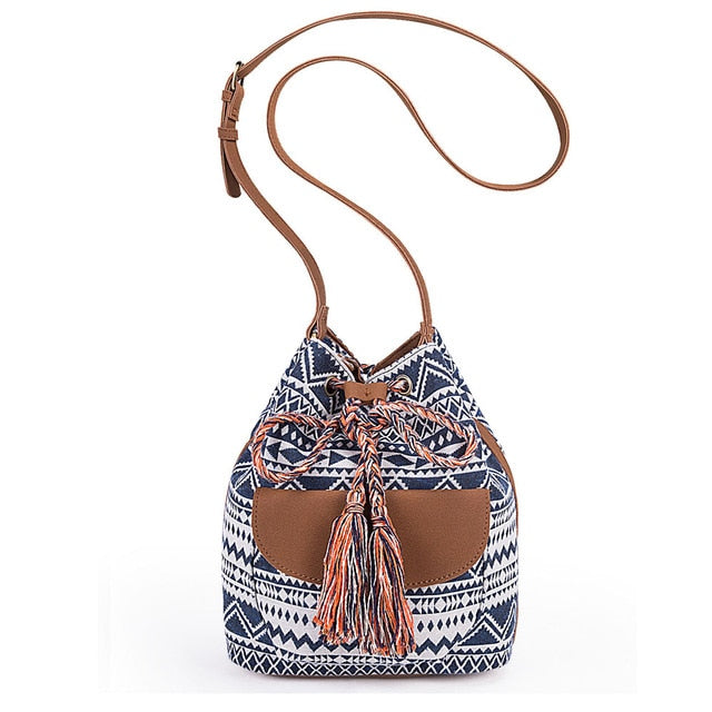 NEW Drawstring Bucket Bag Canvas Boho Stripe Shoulder Bags