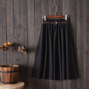 Dropship Skirt Skirts Womens Pleated Long Black Midi High Waist Faldas Mujer Moda 2019 Korean Patchwork Belt Spring Summer White