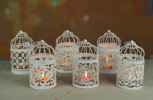 6pcs Metal Bird Cage Wedding Candle Holder white color Lantern Morocco Vintage Small Lanterns For Candles Decor