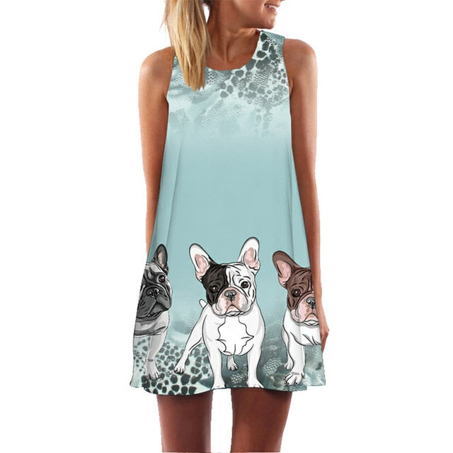 Kawaii Dogs Print Women Dress Boho Casual Vestidos Plus Size S-3XL Summer Funny Cartoon Beach Dresses Dropship