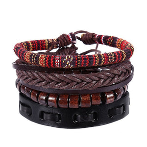 4pcs/set Handmade Boho Gypsy Hippie Fashion Trendy Vintage Cuff Beads Leather  Punk Charm Men Leather Bracelet For Women Jewelry