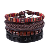 4pcs/set Handmade Boho Gypsy Hippie Fashion Trendy Vintage Cuff Beads Leather  Punk Charm Men Leather Bracelet For Women Jewelry