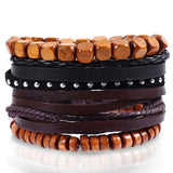 4pcs/set Handmade Boho Gypsy Hippie Fashion Trendy Vintage Cuff Beads Leather  Punk Charm Men Leather Bracelet For Women Jewelry