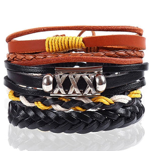 4pcs/set Handmade Boho Gypsy Hippie Fashion Trendy Vintage Cuff Beads Leather  Punk Charm Men Leather Bracelet For Women Jewelry