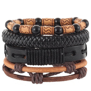 4pcs/set Handmade Boho Gypsy Hippie Fashion Trendy Vintage Cuff Beads Leather  Punk Charm Men Leather Bracelet For Women Jewelry