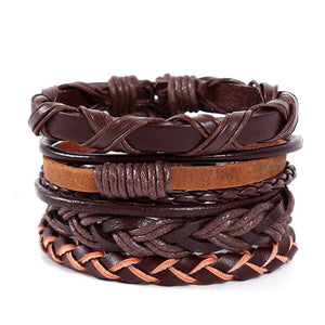 4pcs/set Handmade Boho Gypsy Hippie Fashion Trendy Vintage Cuff Beads Leather  Punk Charm Men Leather Bracelet For Women Jewelry