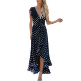 Womens Dots Boho Long Dress Lady Beach Summer