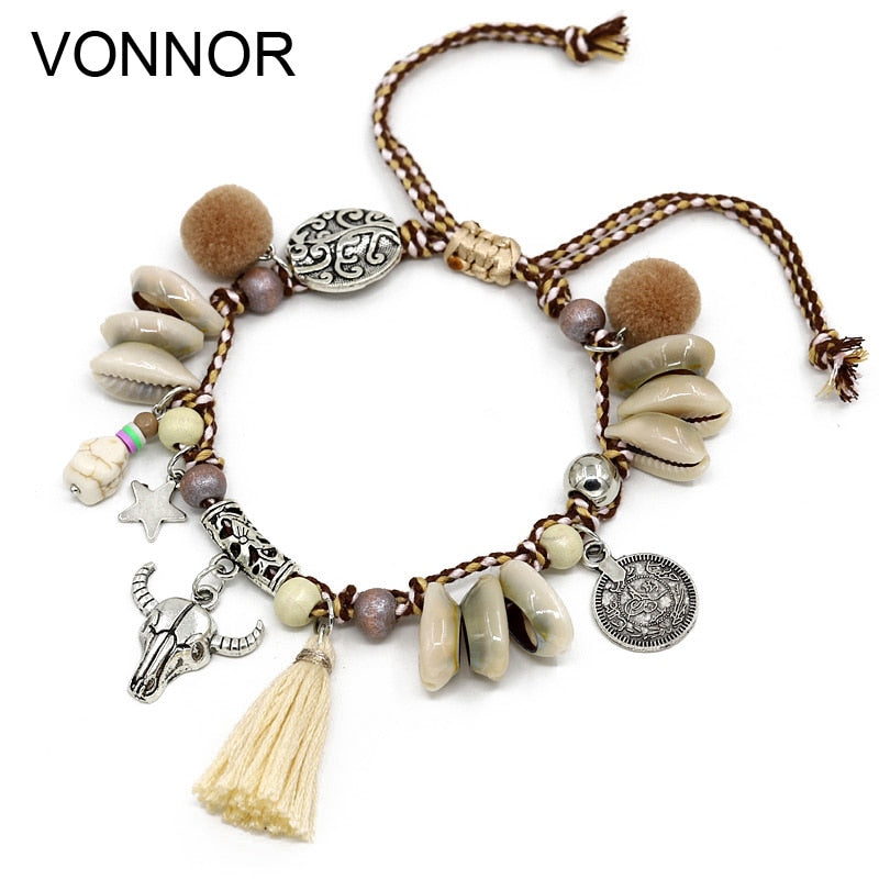 Shell Anklets for Women Boho Foot Jewelry Beach Barefoot Sandals ankle bracelet leg Female Tassel Ankle strap