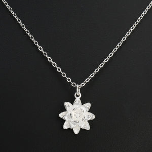 Chic Ladies Lotus Flower Pendant Necklace Boho Women Sexy Neck Jewelry Accessories Shellhard Silver