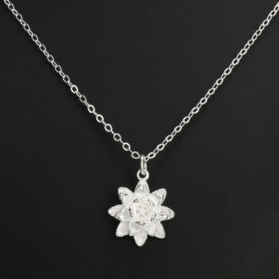 Chic Ladies Lotus Flower Pendant Necklace Boho Women Sexy Neck Jewelry Accessories Shellhard Silver