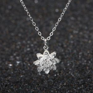 Chic Ladies Lotus Flower Pendant Necklace Boho Women Sexy Neck Jewelry Accessories Shellhard Silver