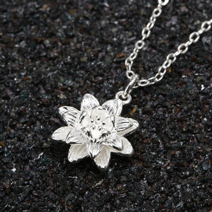 Chic Ladies Lotus Flower Pendant Necklace Boho Women Sexy Neck Jewelry Accessories Shellhard Silver