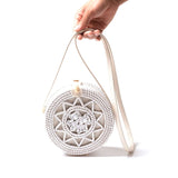 White Round Rattan Bags For Women Straw Handmade Woven Circle Shoulder Bag