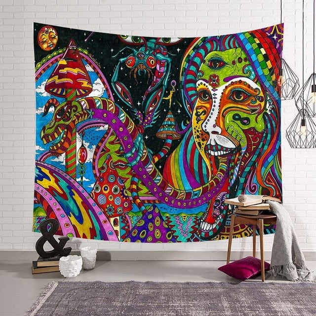 Home Colourful Face Oil Painting Mandala Tapestry Gypsy Hippie Wall Hanging Dorm Cover Bedspread Yoga Mat Moroccan Decor