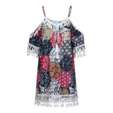 Tops female fashion big vestido Off Shoulder Dress Tassel Bohemia Printed Party Beach Dresses Tunic Women Evening