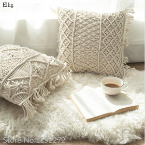 Ellig White crocheted moroccan French chic knitting design Nordic design back sofa bed Cushion Lumbar Pillow Throw Pillow