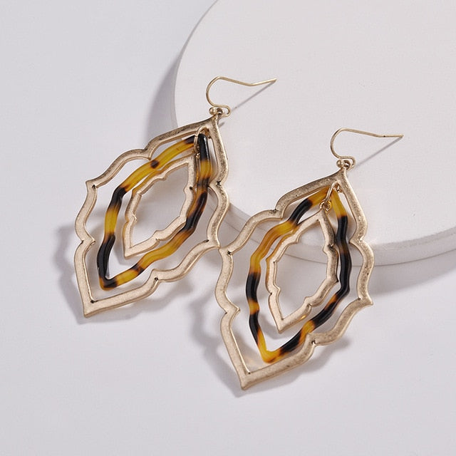 Bohemian Triple Layer Geometric Frame Resin Acrylic Earrings 2018 Famous Brand Jewelry For Women Morocco Drop Statement Earrings