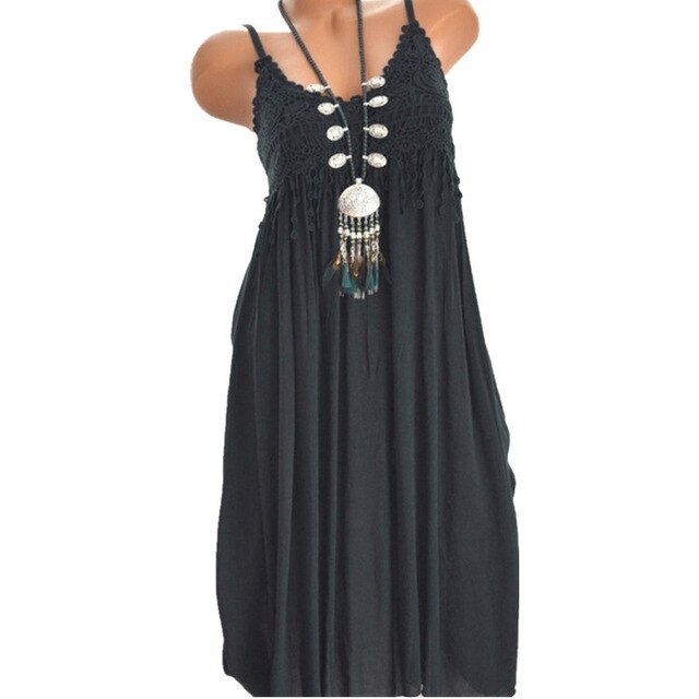 Womail dress Summer Holiday V-Neck Solid Sleeveless Boho Dress Beach Party Cotton Dress New fashion plus size 2019 dropship M23