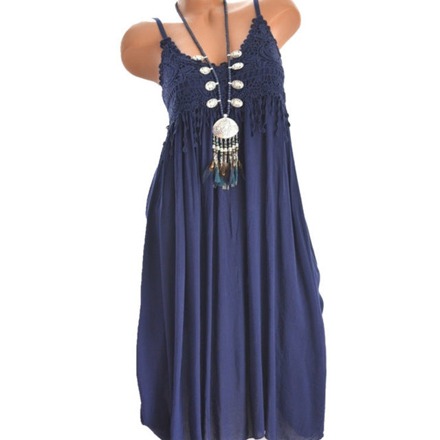 Womail dress Summer Holiday V-Neck Solid Sleeveless Boho Dress Beach Party Cotton Dress New fashion plus size 2019 dropship M23