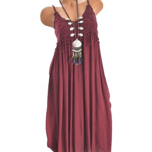 Womail dress Summer Holiday V-Neck Solid Sleeveless Boho Dress Beach Party Cotton Dress New fashion plus size 2019 dropship M23