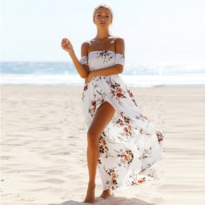 Dropship Dress Women Sexy Dresses Long Maxi Summer Plus Size White Red Beach Boho Floral Vestidos Verano 2019 Holiday Strapless