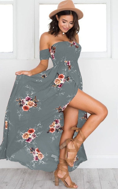 Dropship Dress Women Sexy Dresses Long Maxi Summer Plus Size White Red Beach Boho Floral Vestidos Verano 2019 Holiday Strapless