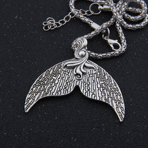 Mystical Mermaid Pendant Necklace Antique Silver Whale Tail Charm Chokers Necklaces Collar for Women Boho Jewelry