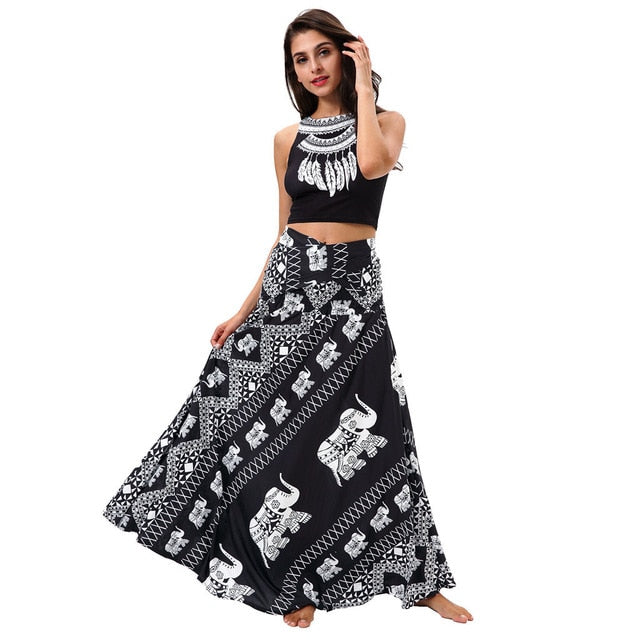 Womail Skirt Women Summer Fashion Long Hippie Bohemian Gypsy Boho Flowers Elastic Waist Floral Skirt NEW 2019 dropship M27