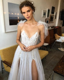 Vestido De Festa High-End Wedding Dresses 2019 Chic V-neck Straps Beads Split Tulle Bridal Gowns Boho Wedding Dress