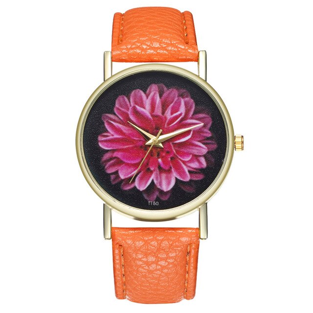 New Bohemia Flower Pattern Wrist Watch Women Boho Leather Women Watches Fashion Quartz Ladies Watch Dress Clock