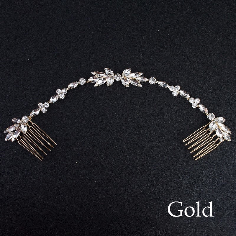 Wedding Scattered Rhinestone Headband Bridal Chain Bride Comb Bridesmaid Headpiece Golden Hair Jewelry