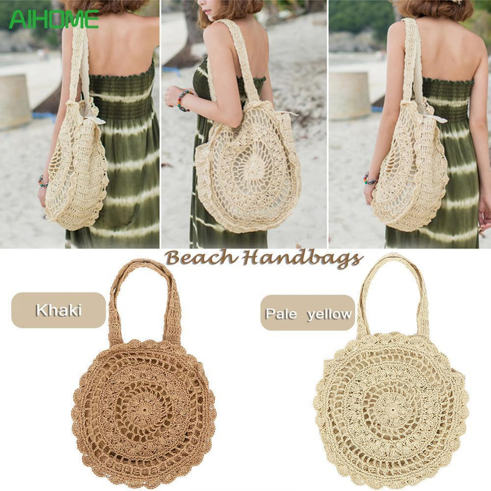 Big Promotion Large Flower Paper String Woven Storage Bag Handmade Storage Bag Bohemian Straw Circle Beach Handbag