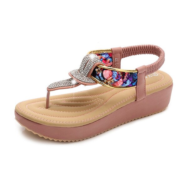 Fujin Summer Fashion Women Sandals Women Bohemian Flat-bottomed Women Shoes Metal Rhinestone Colored Women Shoes