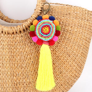 Bohemia Pom Tassel Keychain Bag Charm Women's Boho Handmade Jewelry Keyring For Party