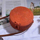 Black Round Rattan Bags For Women Straw Handmade Woven Circle Shoulder Bag