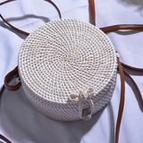 Black Round Rattan Bags For Women Straw Handmade Woven Circle Shoulder Bag