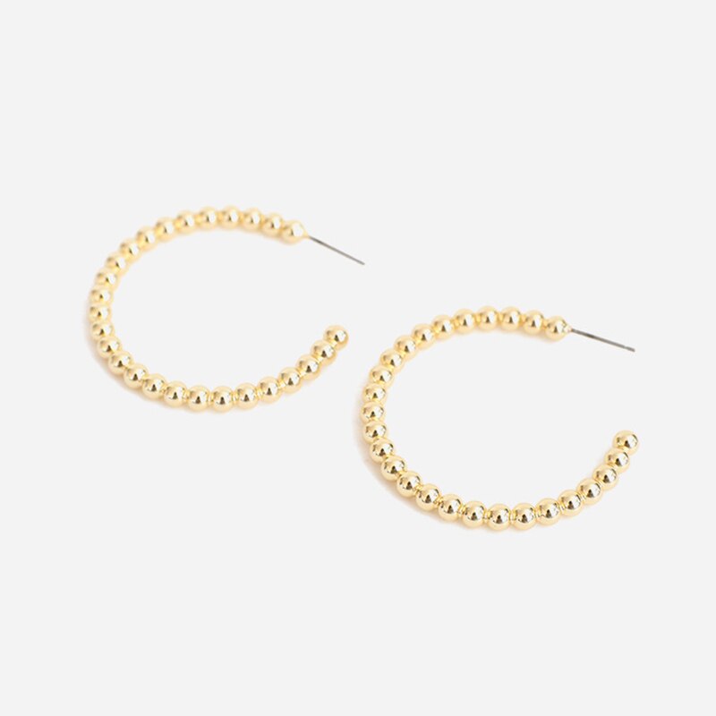 SRCOI Boho Chic Gold Color Beads Hoop Earrings Geometric Half Open Circle Loop Minimalism Hoops