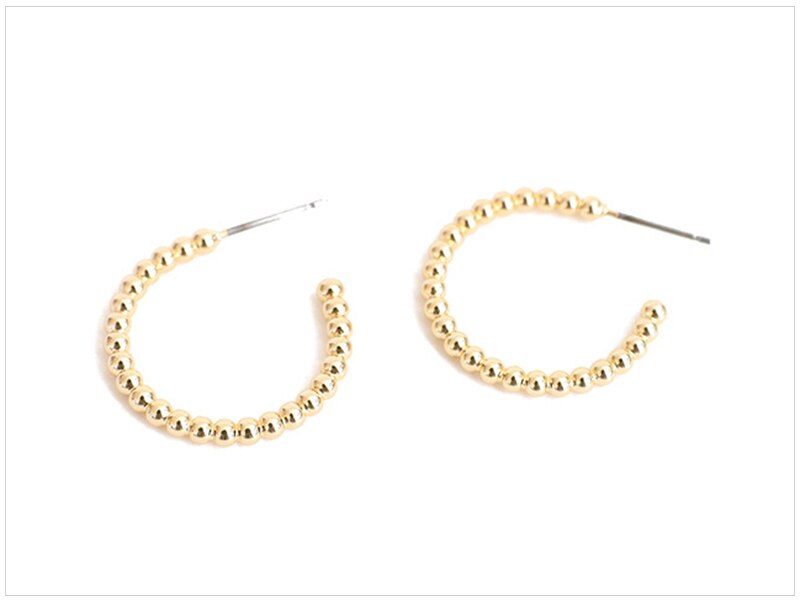 SRCOI Boho Chic Gold Color Beads Hoop Earrings Geometric Half Open Circle Loop Minimalism Hoops