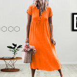 JAYCOSIN New Fashion Women Casual Linen Solid V-neckline Roll Up The Sleeve Dress Splice Button Dress